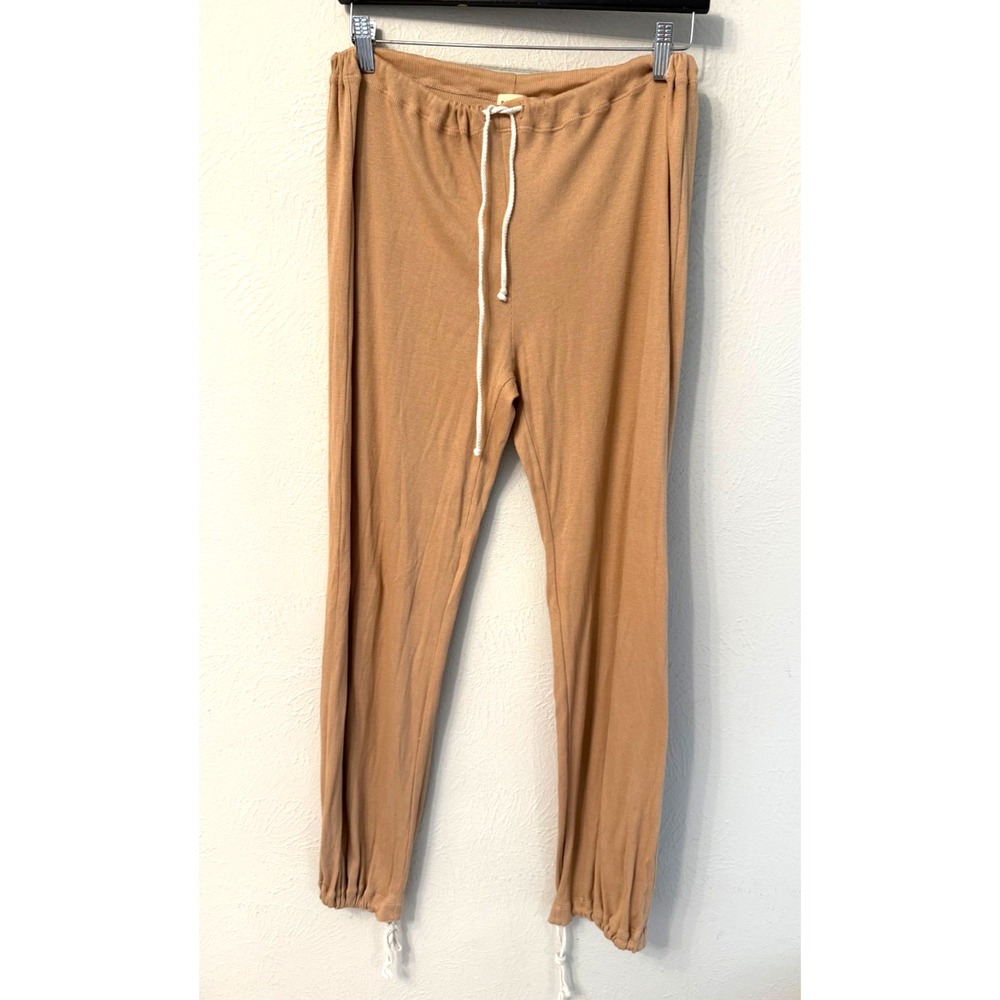 Donni Drawstring Lounge Pants size XXS/XS Ribbed Beige Sleep Cotton Modal